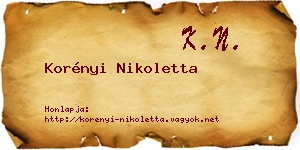 Korényi Nikoletta névjegykártya